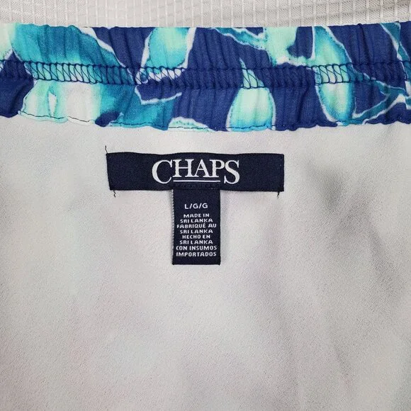 Chaps NWT Size L Skirt Pleated Crinkle Floral Chiffon Stretch Waist Lined Blue - Picture 5 of 5